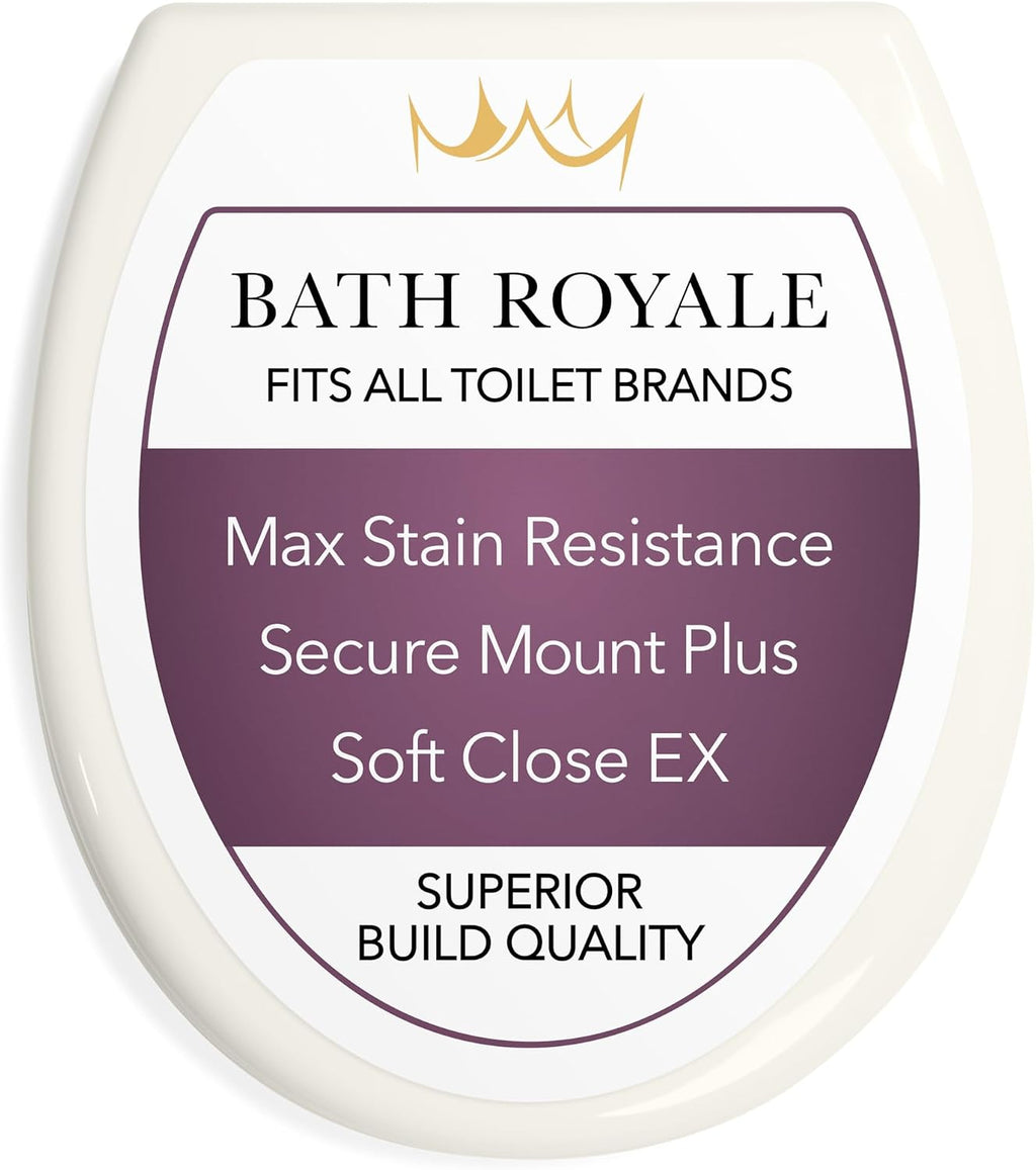 Bath Royale Slow Close Toilet Seat BR501-00 White Elongated, Stain-Resistant and Easy to Keep Clean, Heavy Duty Fits All Toilet Brands, Executive Series