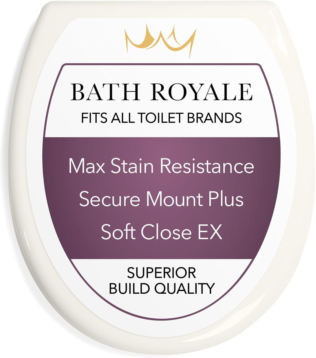 Bath Royale Slow Close Toilet Seat BR501-00 White Elongated, Stain-Resistant and Easy to Keep Clean, Heavy Duty Fits All Toilet Brands, Executive Series