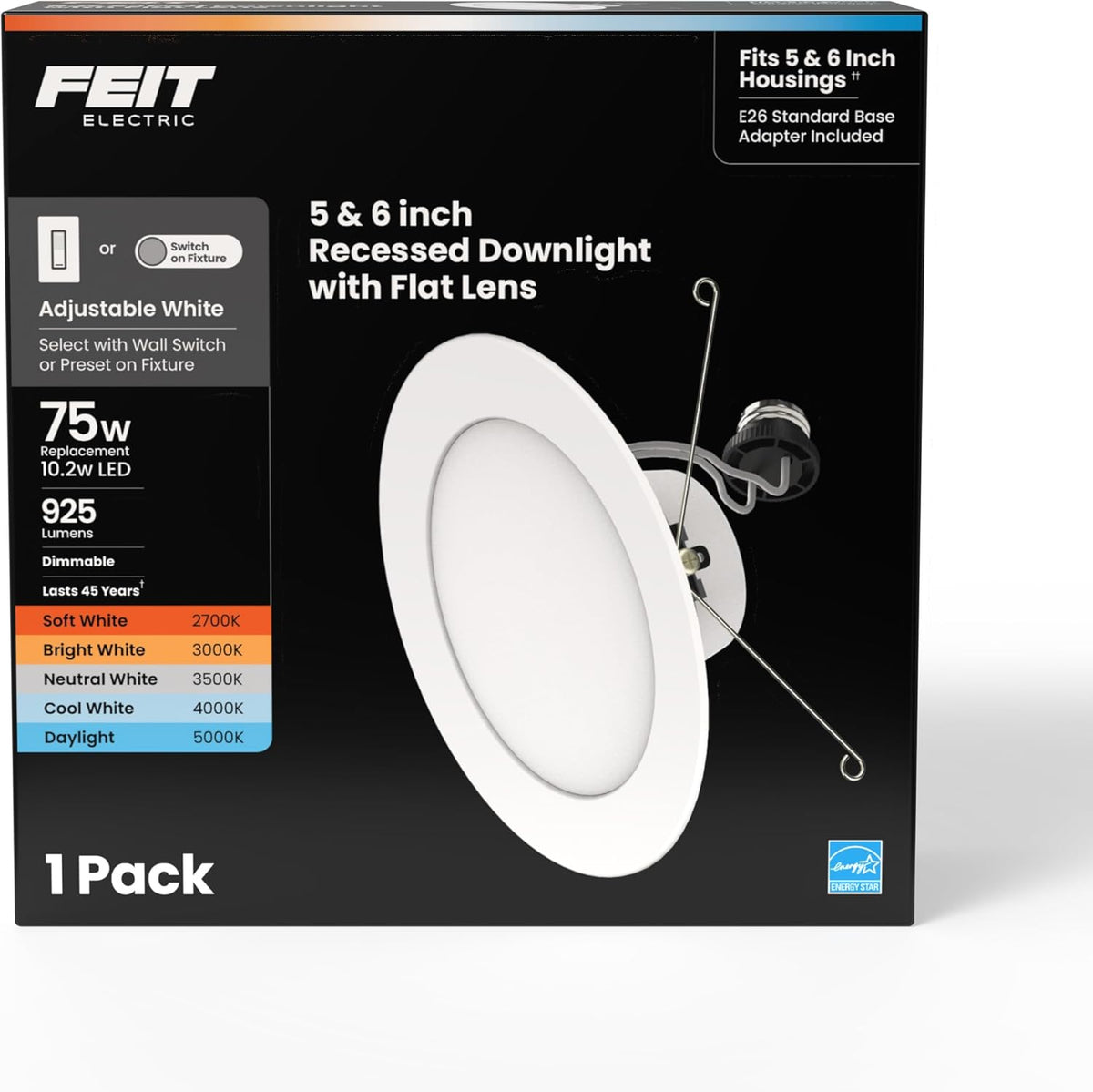 Feit Electric 5/6in LED Recessed Downlight Retrofit Kit, 75W Eq