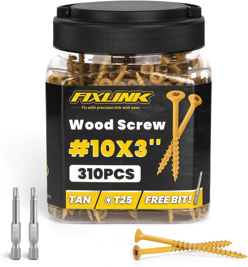 Deck Screws 3 Inch, 310PCS, FIXLINK #10 x 3 Wood Screws, Tan