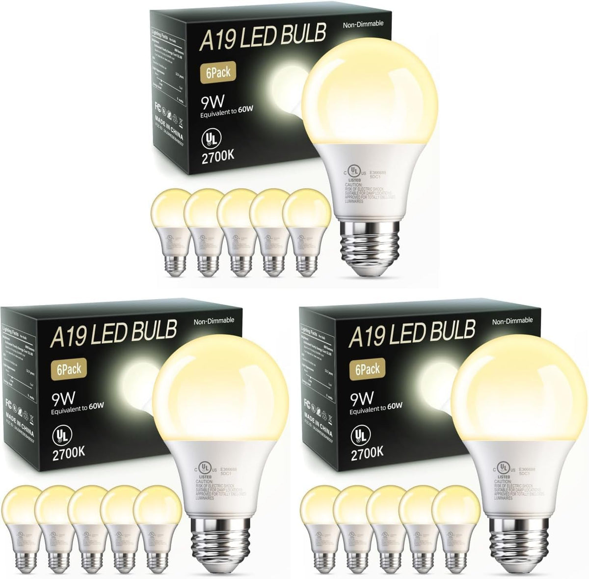 TJOY 6 Pack A19 LED Light Bulbs, Soft Warm White 2700K, 60 Watt Eq,E26 Base