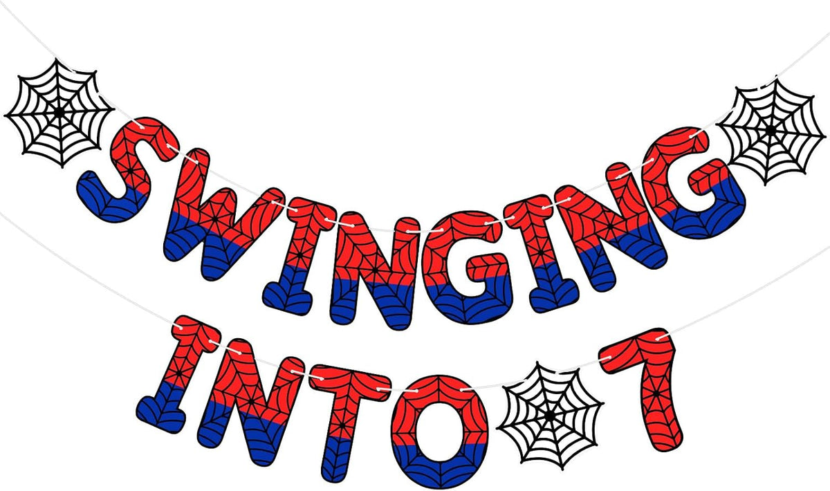 TaoBary Spider Theme 4th Birthday Banner Swinging into 4,Red and Blue