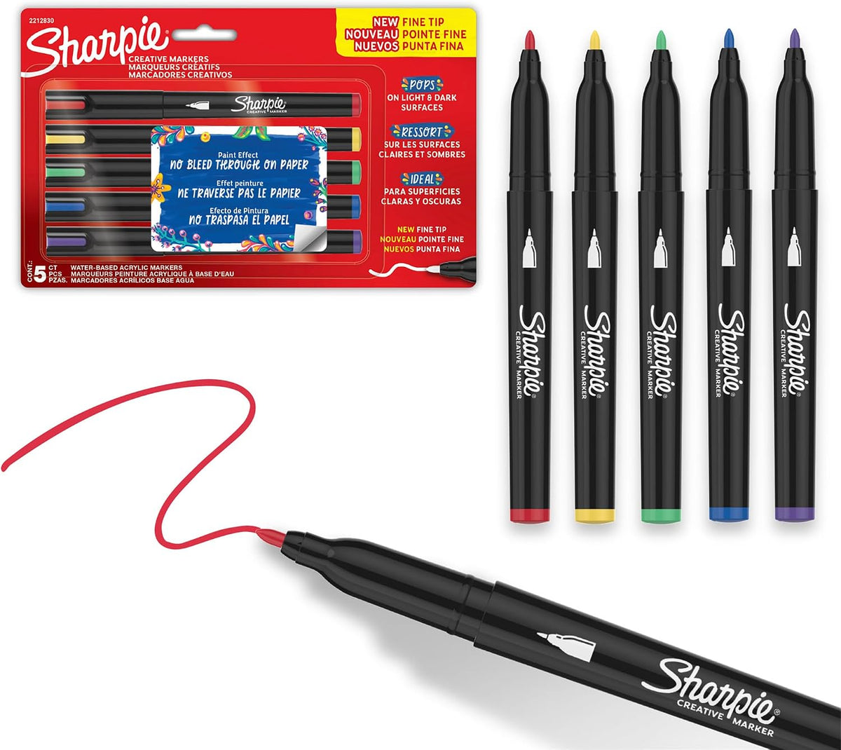 Sharpie Creative Markers, Water-Based Acrylic, Brush Tip, Assorted Colors, 12 Count – Arts & Crafts, Kids Activity, School Classroom; Works on Paper, Metal, Wood, Ceramic, Glass, Rock, Canvas