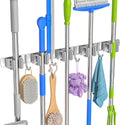 Broom Holder Wall Mount Mop Organizer, 5 Racks 4 Hooks