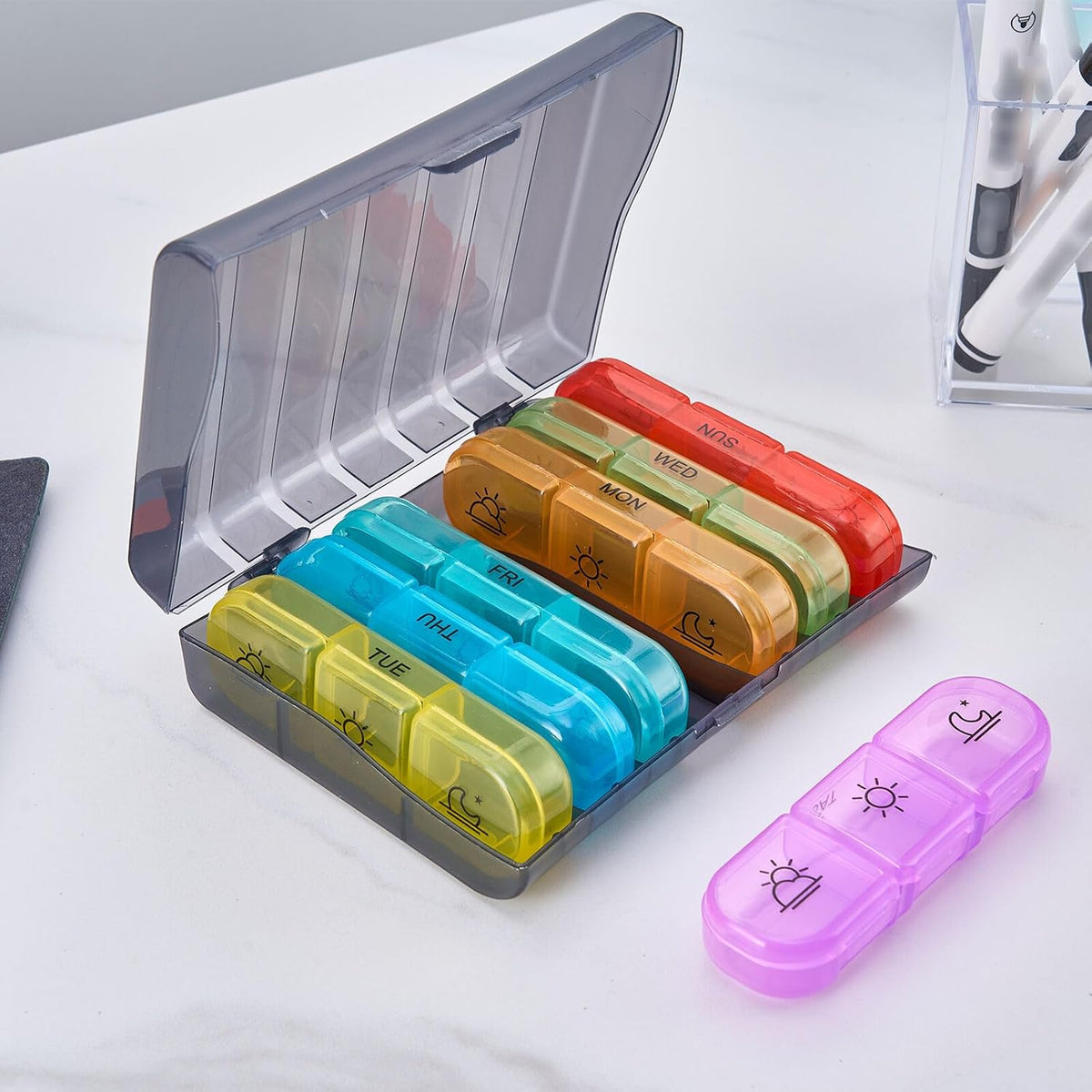 Medicine Organizer for Purse, Travel Pill Organizer, Pocket Size, Khaki