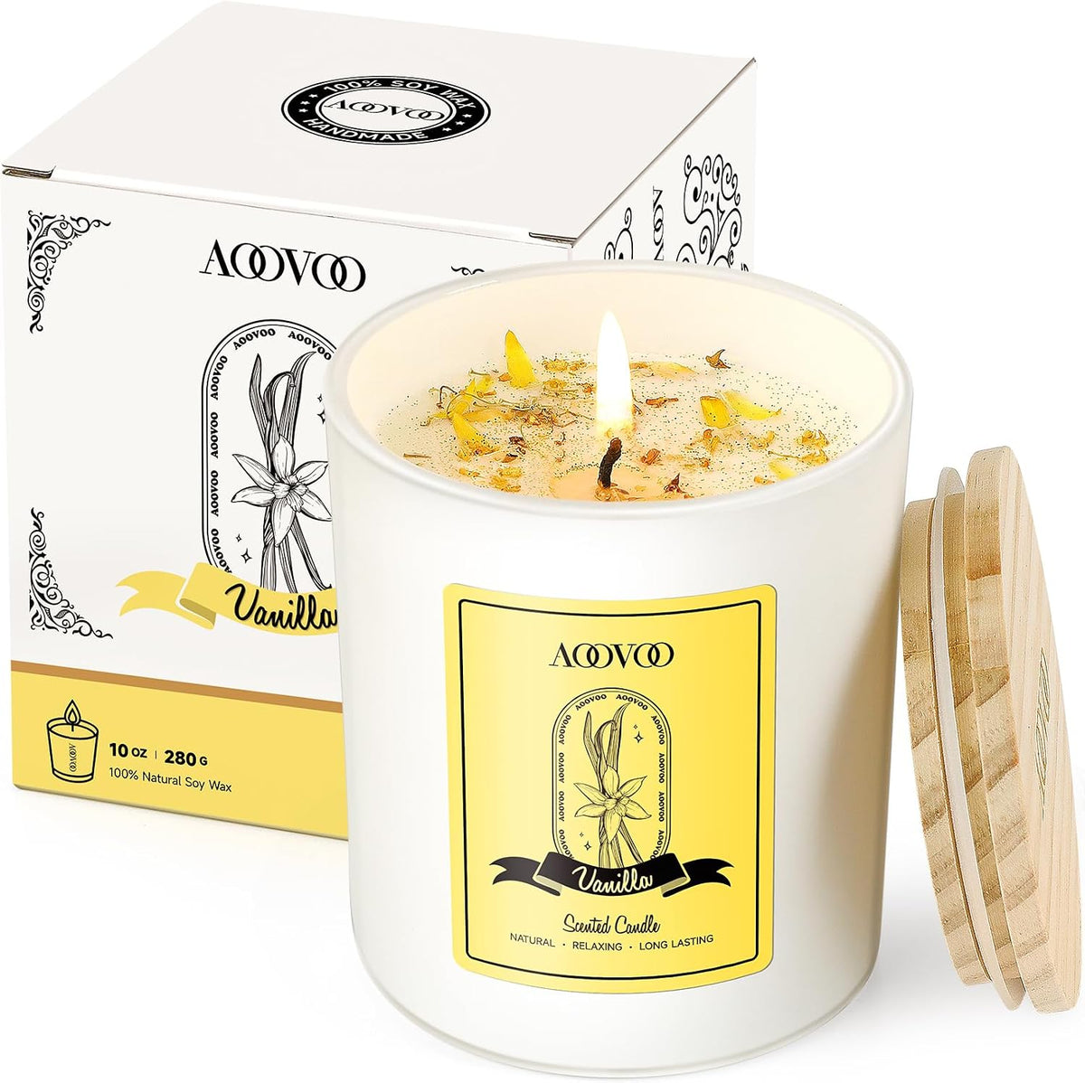 AOOVOO Lavender Scented Candles for Women - Aromatherapy Candle with Crystals Inside, 10oz Soy Candles for Home Scented, Birthday Gifts Mothers Day Candle for Women Mom