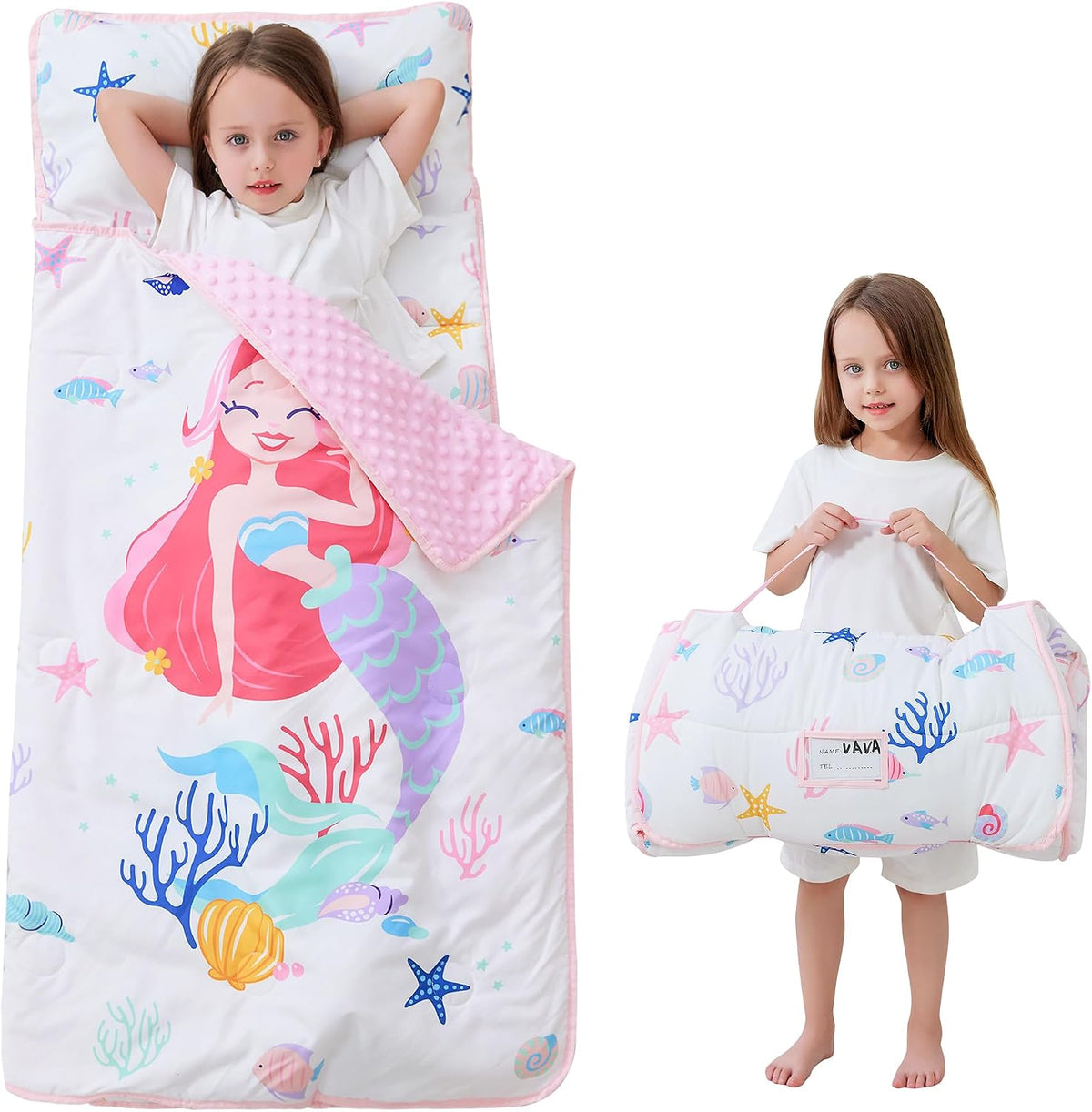 Lasoftan Toddler Nap Mat with Pillow and Blanket, Extra Large Rolled Napping Mats,Slumber Bags for Boys Girls,Kids Sleeping Bag for Daycare, Preschool Travel Camping