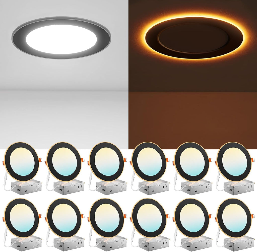 Amico 12 Pack 6 Inch LED Recessed Light with Night Light, 5CCT, 1100LM
