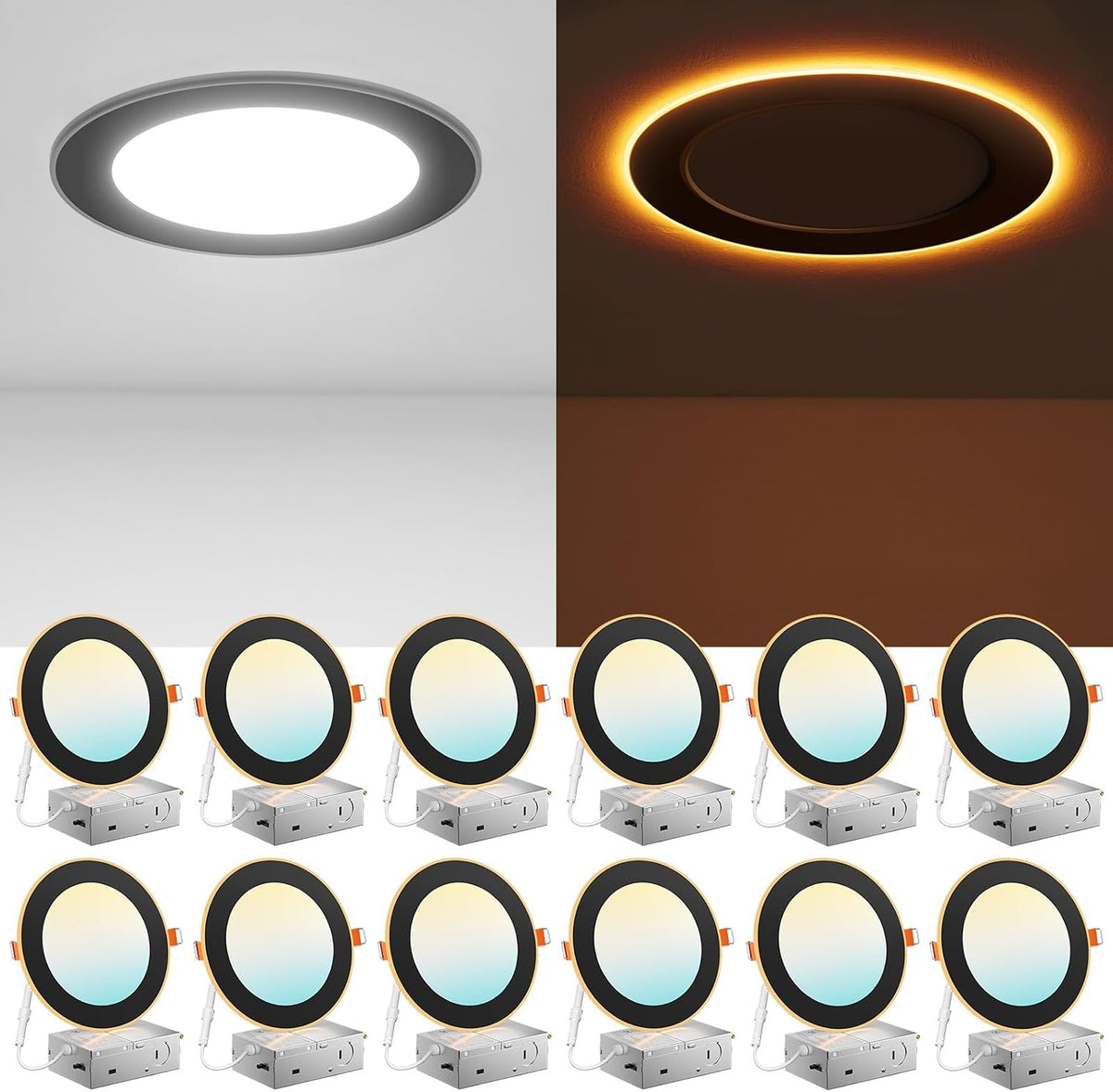 Amico 12 Pack 6 Inch LED Recessed Light with Night Light, 5CCT, 1100LM