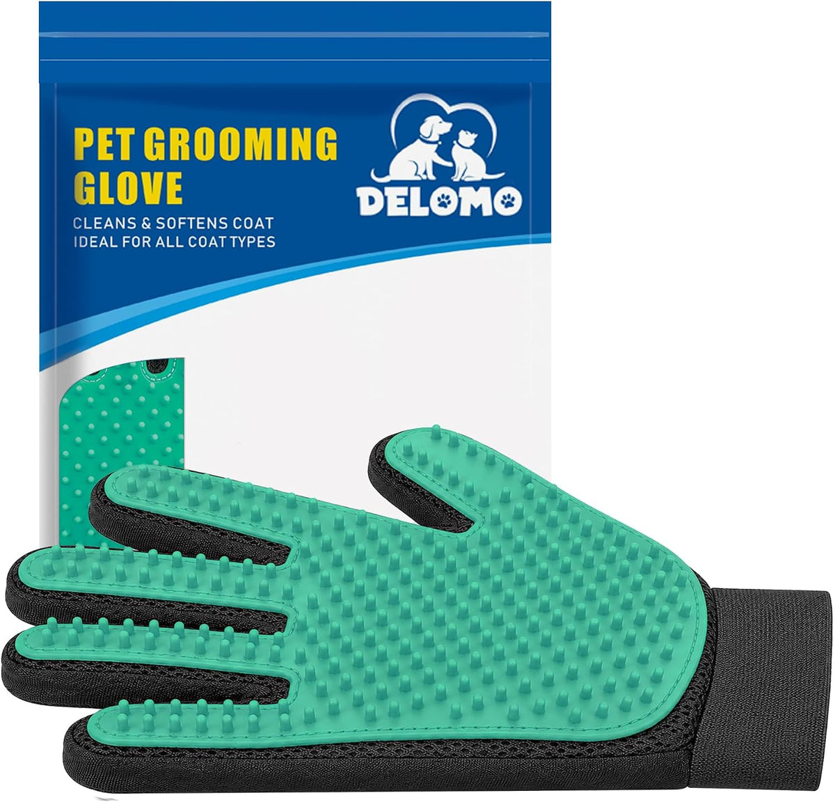 Pet Hair Removal Glove with 255 Silicone Tips for Dogs & Cats, Right Blue