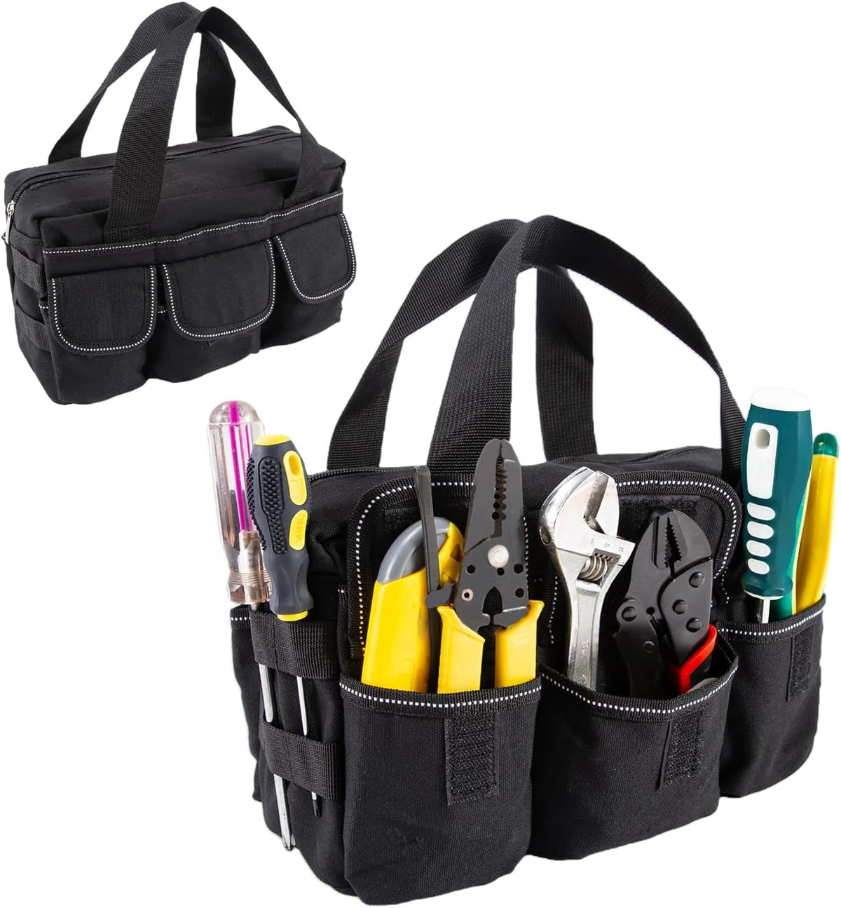 Small Tool Bag, Close Top Wide Mouth Tool Organizer Bag, Large Tool Bags