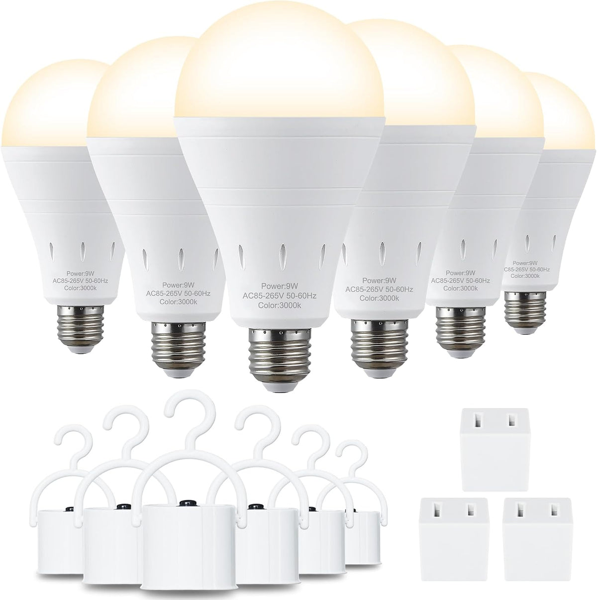 DEBAOBULB 6 Pack Rechargeable Emergency Light Bulbs, Battery Powered LED Light Bulb 6000K Daylight E26 120 Volt 9W 60W Equivalent with 1200mAh for Home Power Outage Camping Hurricane