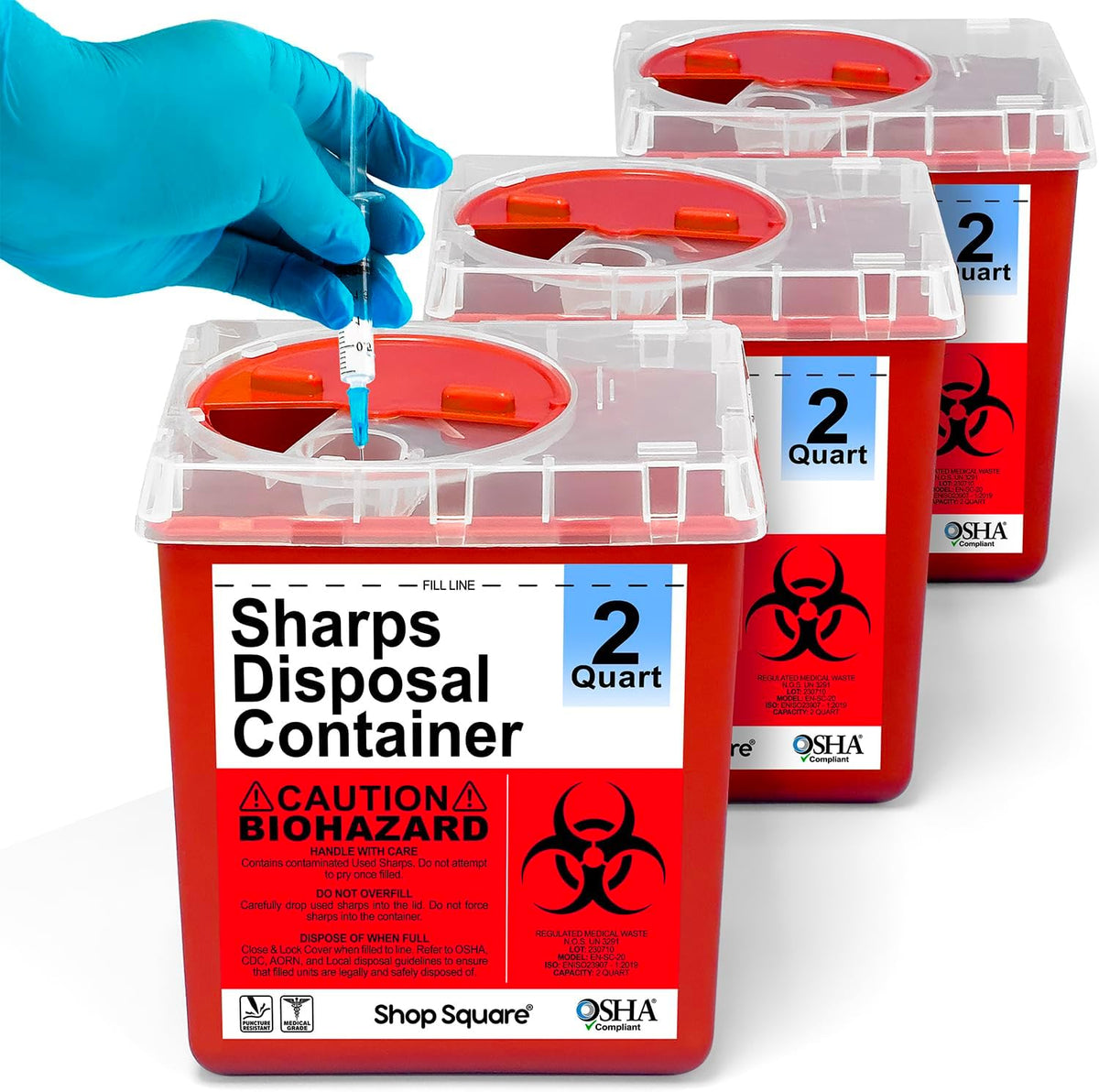 Sharps Container, Sharps Containers for Home Use, Needle Disposal Containers, Sharps Disposal Container, Biohazard Containers, Small Sharps Container - 2 Quart
