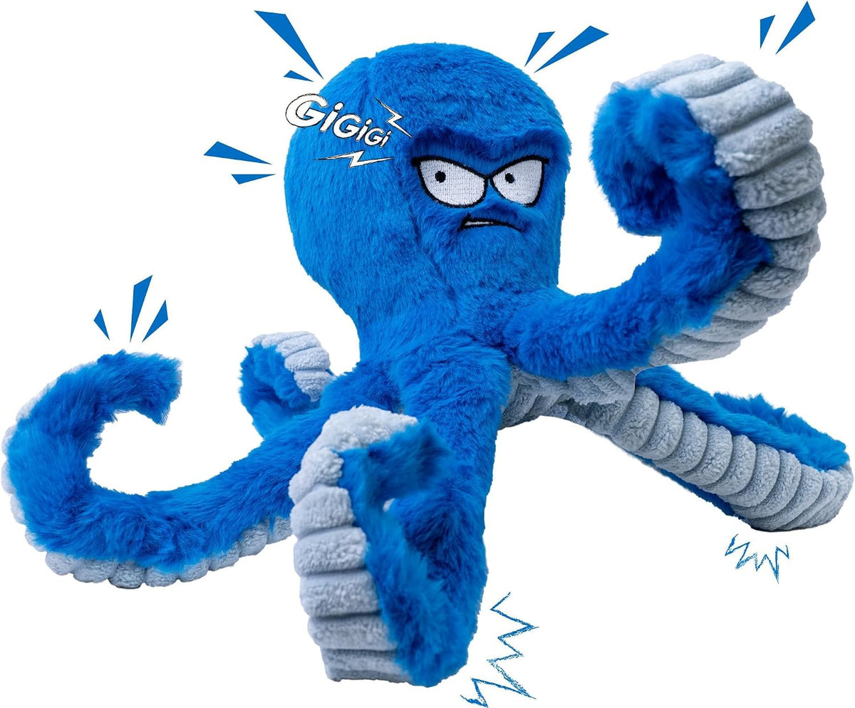 LEGEND SANDY Tough Dog Toys, Stuffed Chew Large Dog Toys to Keep Them Busy, Interactive Squeaky Tug of War Doggie Toy, Crinkle Blue Octopus | Interactive Tug of War Puppy Toys, Crinkle Stuffed Octopus for Small Medium and Large Breeds, Birthday Gift for P