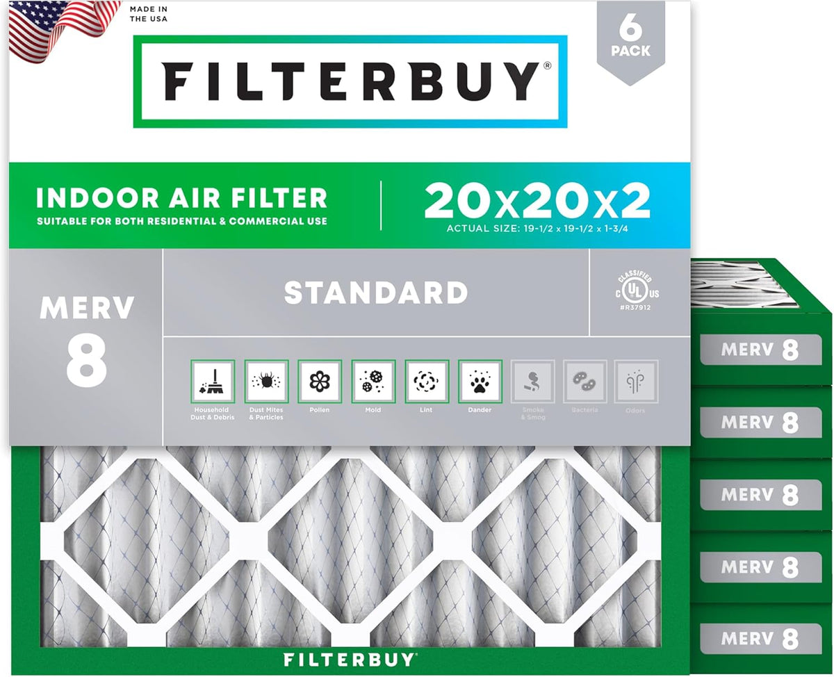 Filterbuy 16x25x1 Air Filter MERV 8 Dust & Allergy Defense (6-Pack)