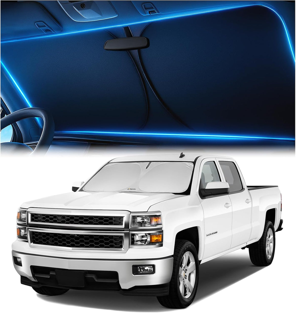 Magnelex Windshield Sun Shade for GMC Sierra 1500 2500 3500 (SLT AT4 Denali) 2019-2026, Foldable Car Window Sunshade, Heat & UV Visor Cover, Reflective Front Shades Accessories