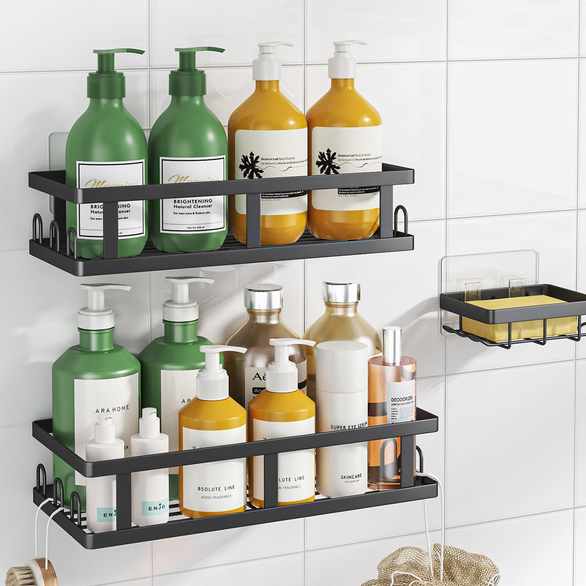 Youvip Adhesive Shower Caddy, Black, 3 Pack