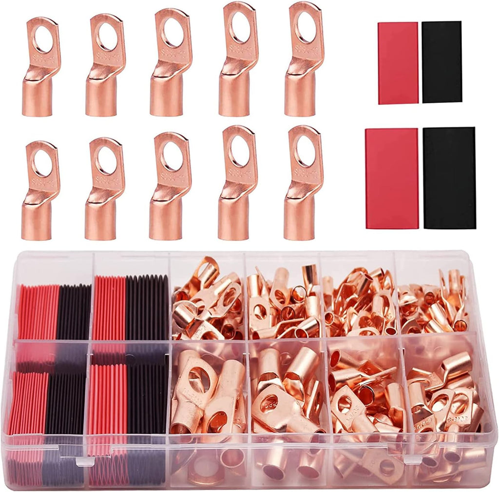 TKDMR 160Pcs Copper Wire Lugs AWG2 4 6 8 10 12 with Heat Shrink Set, 80Pcs Battery Cable Ends Ring Terminals Connectors Tubing Assortment Kit