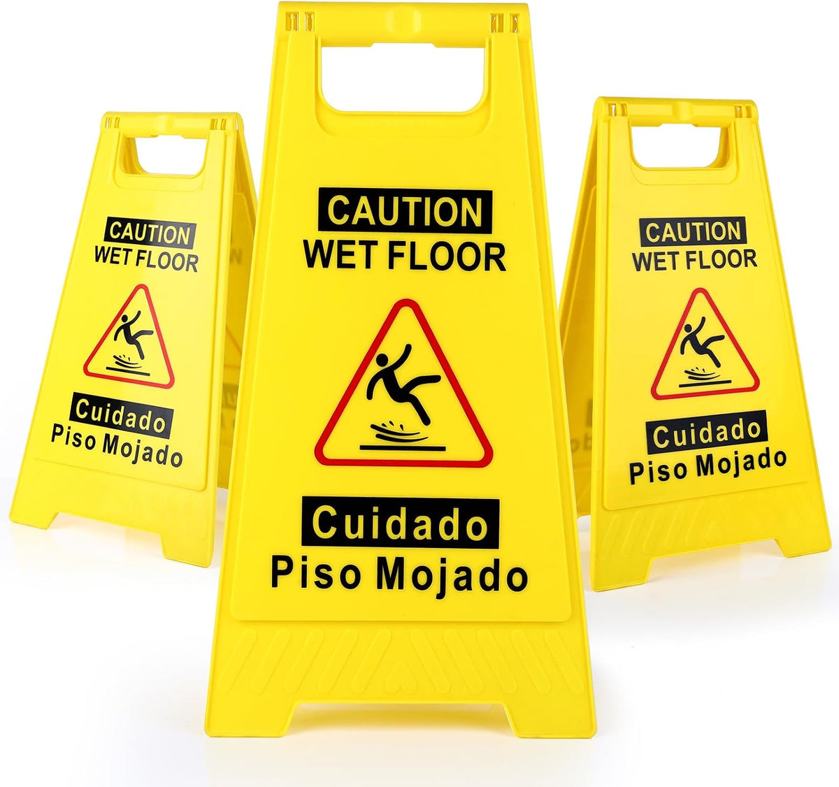 WOUSEDO 2-Pack Caution Wet Floor Sign,17.5" Height,Bright Yellow Double-Sided Folding A-Shaped Frame Design, Bilingual Caution Message