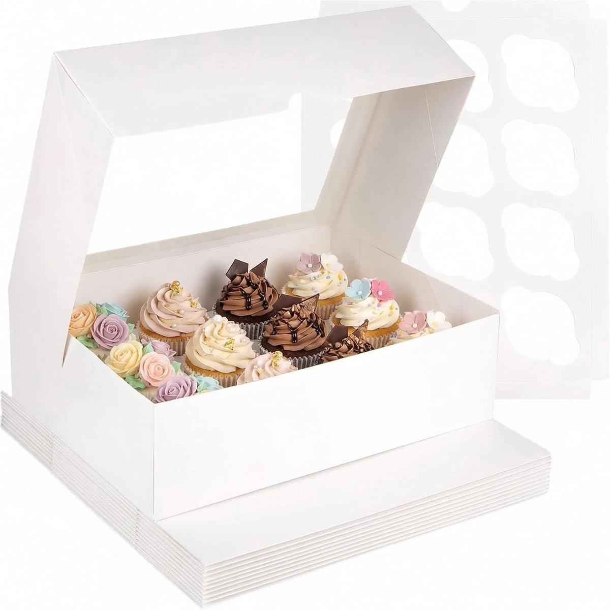 VGOODALL 12 Count Cupcake Boxes, 6 PCS Cupcake Container with Window