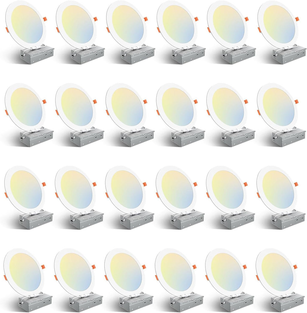 Amico 24 Pack 6 Inch LED Recessed Light with Junction Box, 5CCT, 1050LM