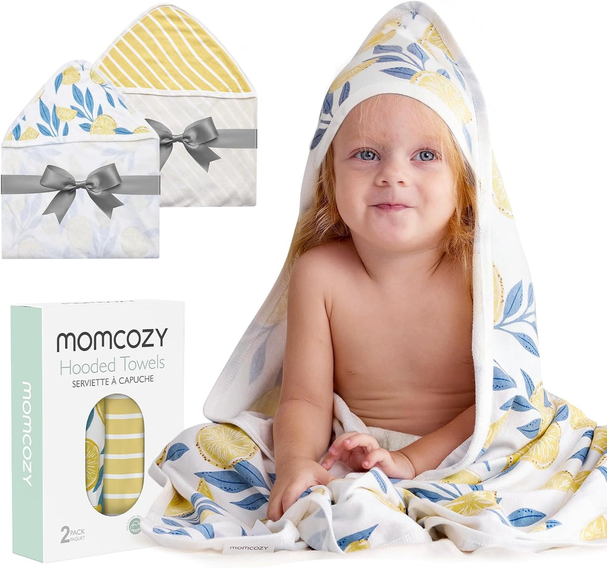 Momcozy Baby Towels, Soft Absorbent Bath Towel for Newborn&Toddler,Lemon