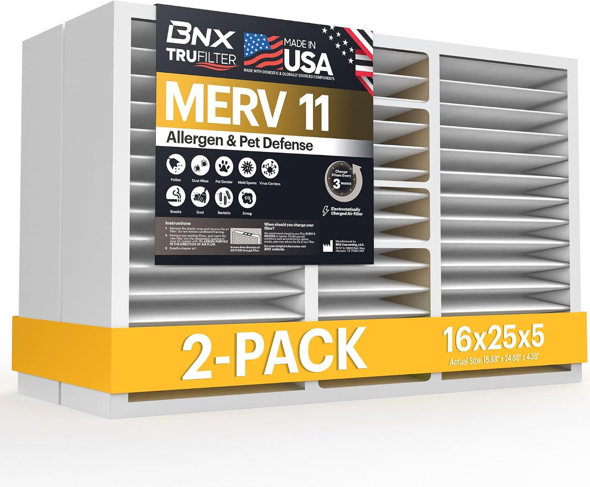 BNX TruFilter 20x20x1 Air Filter MERV 11 (6-Pack) - MADE IN USA - Allergen Defense Electrostatic Pleated Air Conditioner HVAC AC Furnace Filters for Allergies, Dust, Pet, Smoke, Allergy MPR 1200 FPR 7