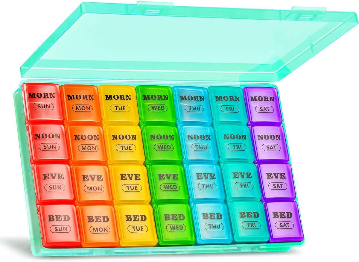 Mossime Pill Organizer 4 Times a Day, XL Weekly AM PM Pill Box, 7 Day Large