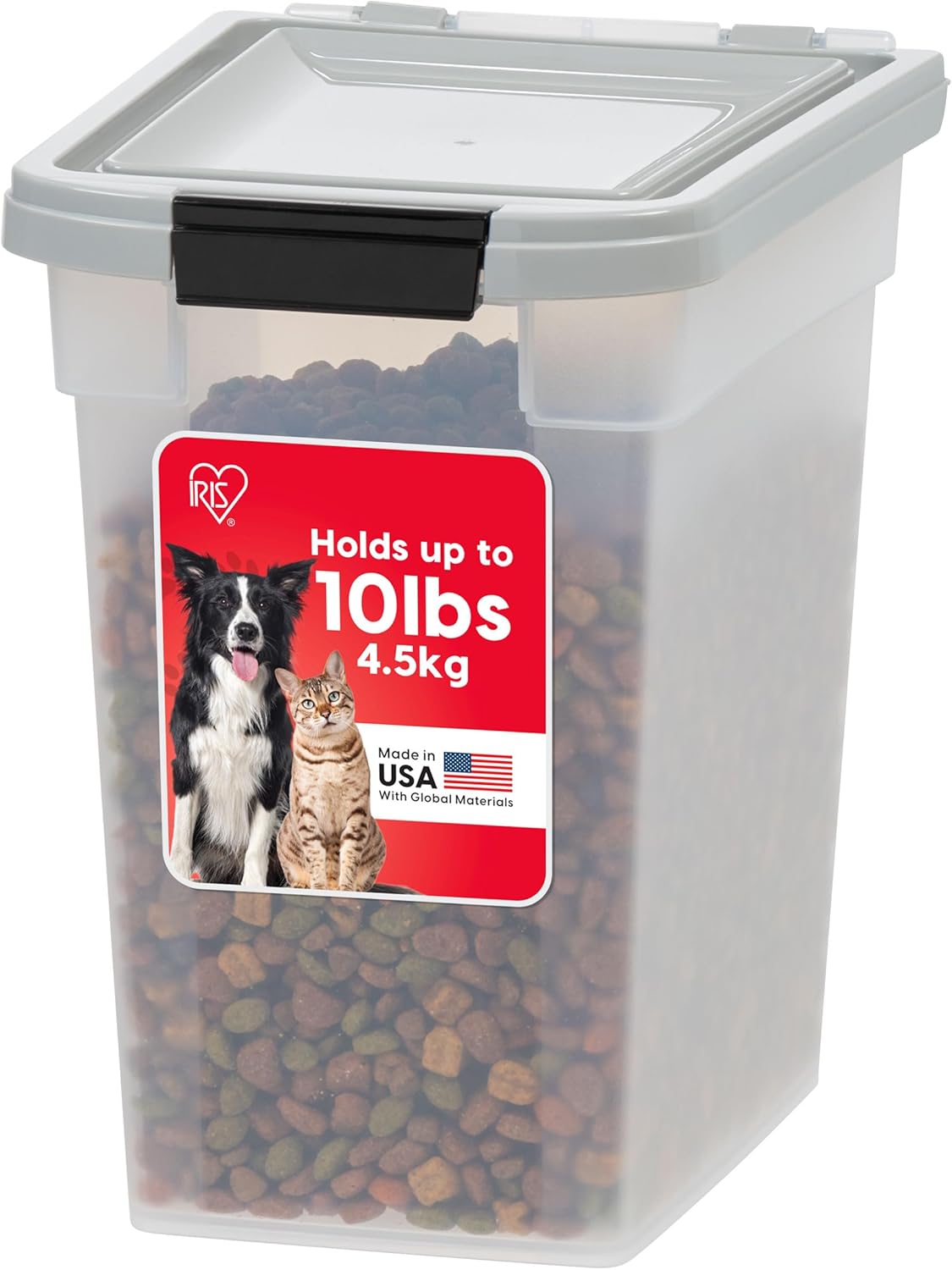 IRIS USA Airtight Pet Food Storage Rolling Container, 30 lb Capacity, Black | Airtight seal keeps kibble, bird seed, and pet food fresh while wheels provide easy mobility around the home.