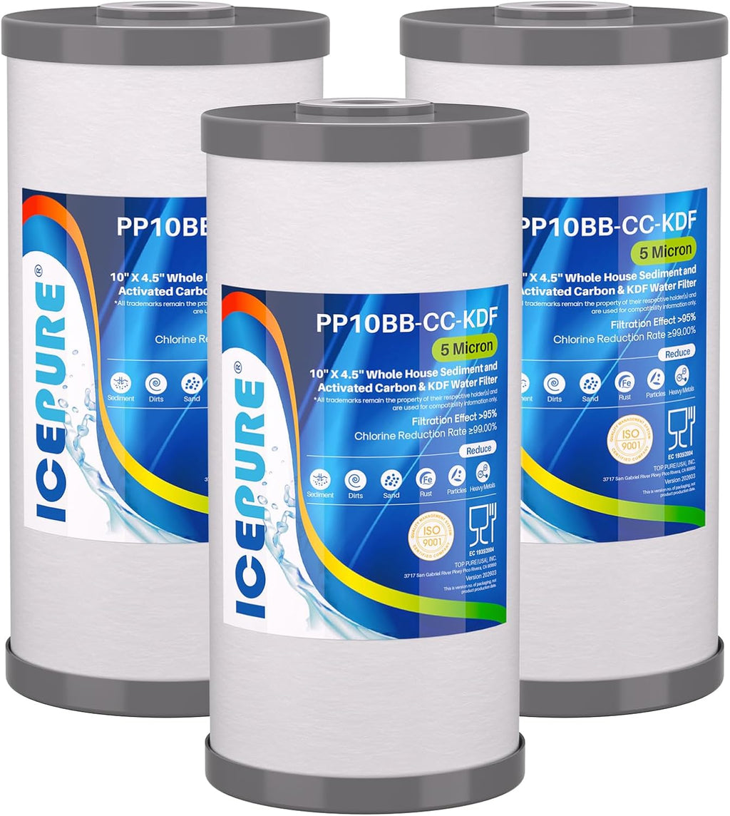 ICEPURE 5 Micron 10" x 4.5" Whole House Sediment and Carbon Filter 2 Pack