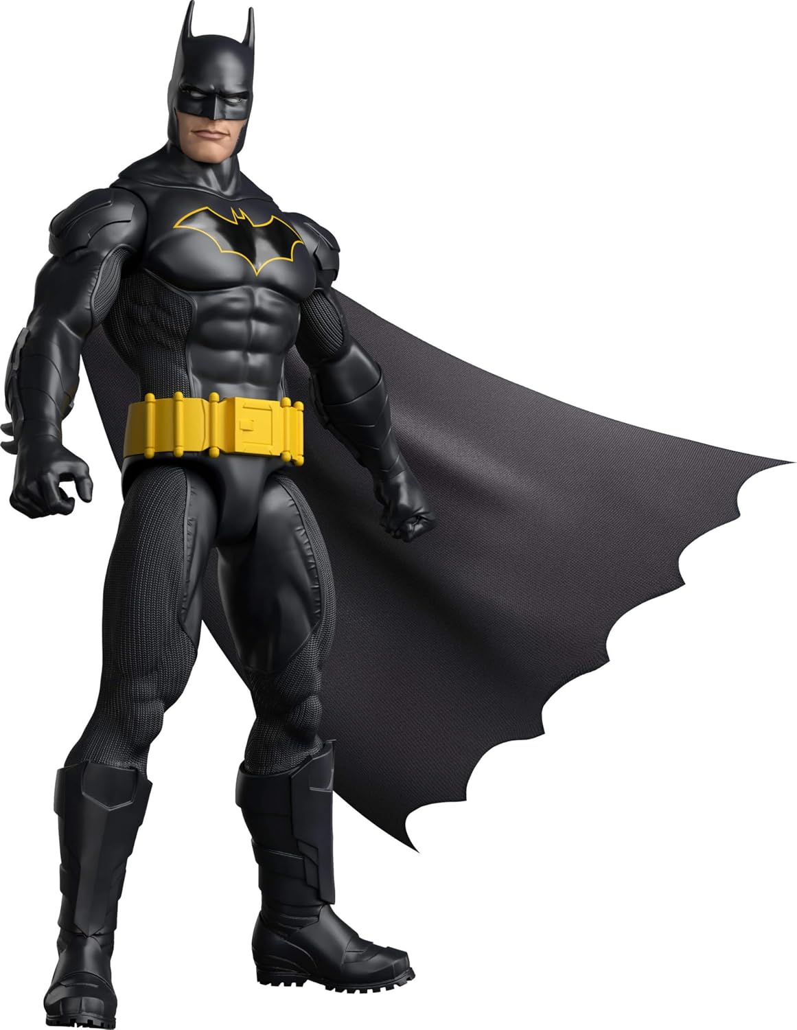 Mattel DC 12-Inch Batman Action Figure, Black Batsuit with Yellow Belt & Fabric Cape, Detailed Design & 7 Points of Articulation