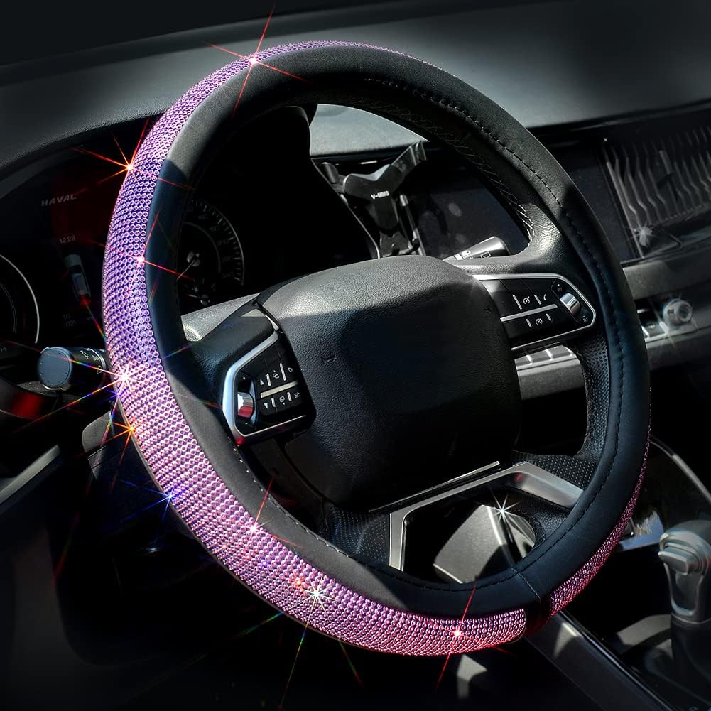 New Diamond Leather Steering Wheel Cover with Bling Crystal Rhinestones