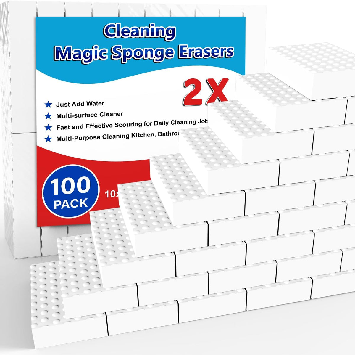 SmilinFit Magic Sponge Erasers, 20 Pack 2X Density Stronger Melamine Sponge Foam Pads, Multi-Functional Household Cleaning Supplies Cleaner for Kitchen, Bathroom, Bathtub, Sink, Wall Cleaner