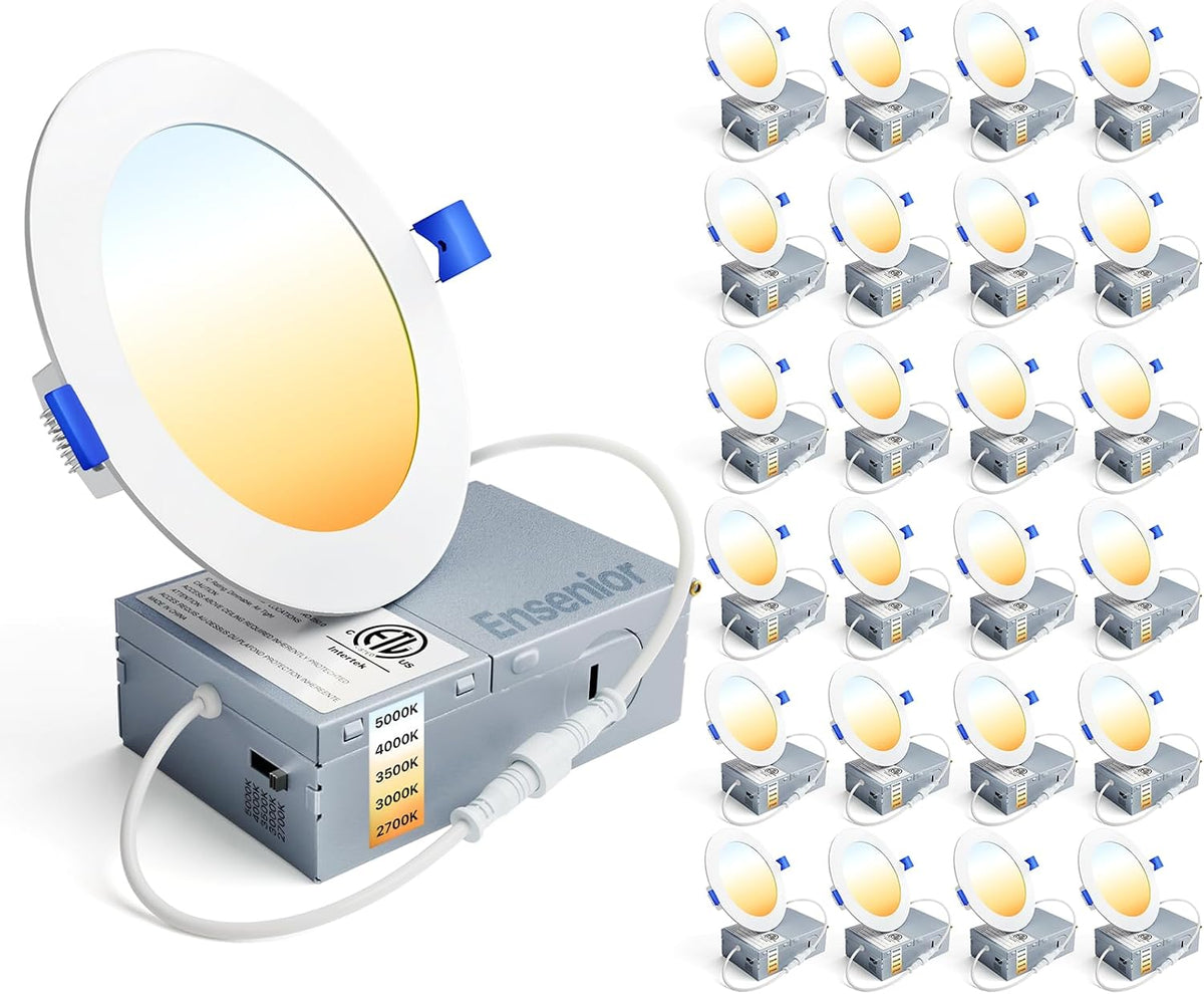 Ensenior 24 Pack 6 Inch LED Recessed Ceiling Light, 5CCT, 1200LM 12W 120V