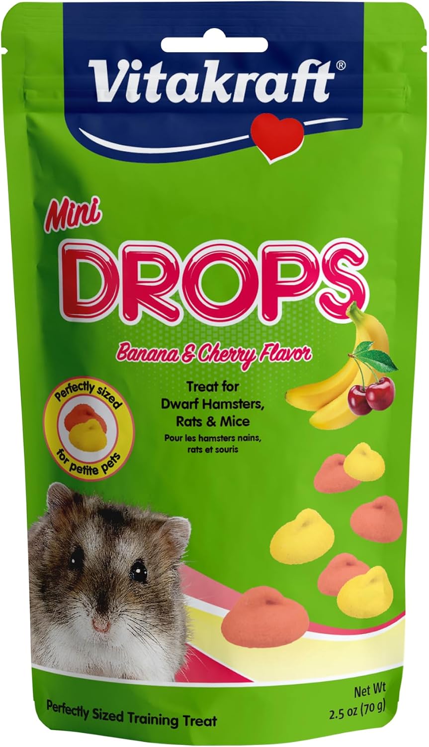 Vitakraft Mini Drops Dwarf Hamster/Rat/Mouse Treat Cherry-Banana 2.5 oz
