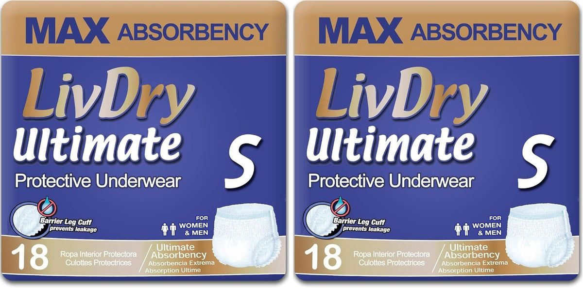 LivDry Ultimate Adult Incontinence Underwear, Max Absorbent Adult Diapers with Leak Protection, Medium, 68-Pack