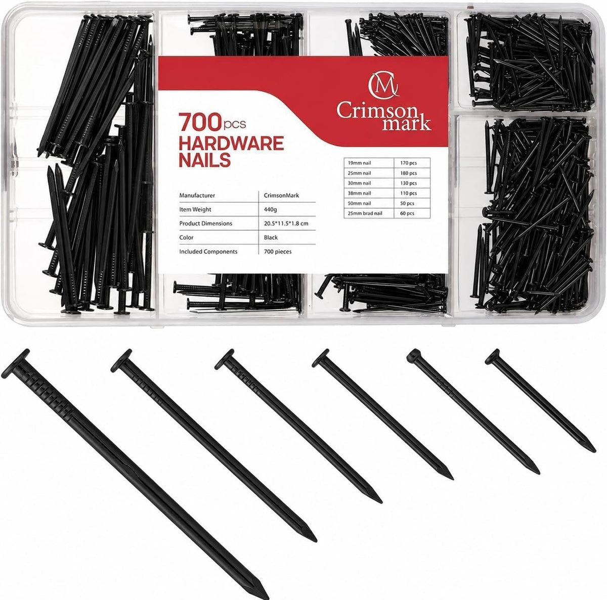 CrimsonMark Nails Assortment Kit - 700 PCS Galvanized Steel Nails for Wall
