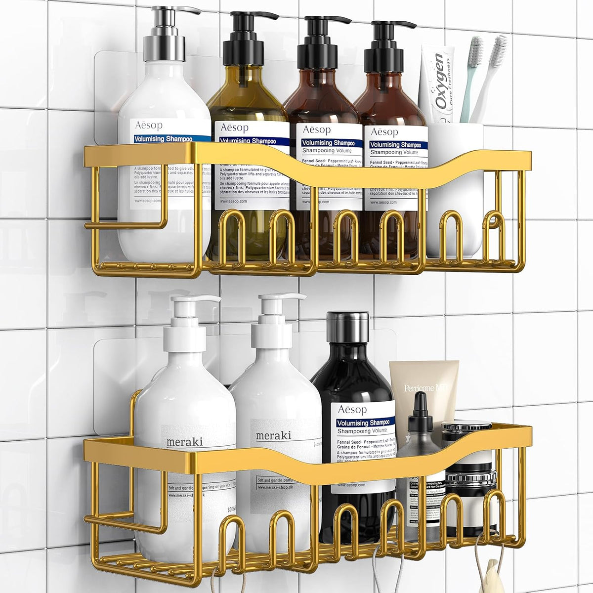 Shower Caddy 2 Pack,Adhesive Shower Organizer for Bathroom Storage&Home Decor&Kitchen organizers and storage,No Drilling,Large Capacity,Rustproof Stainless Steel Bathroom Organizer,Bathroom Decor Sets