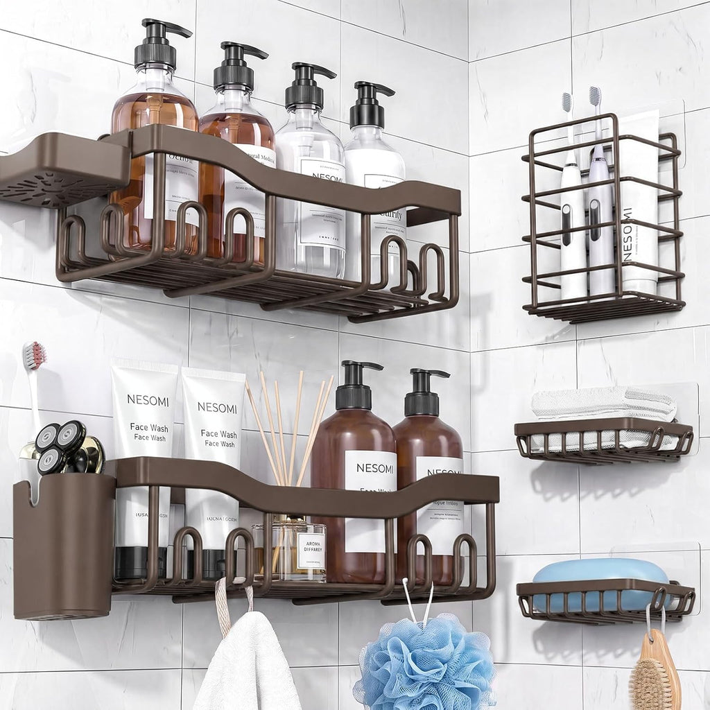 NESOMI 7-Pack Shower Caddy Adhesive,Stainless Steel Shower Organizer Shelf