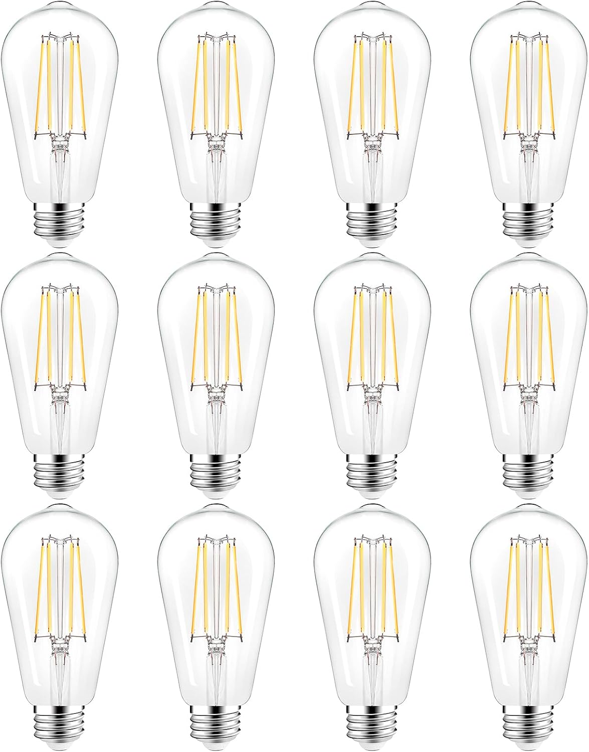 PARTPHONER LED Light Bulbs Dimmable Vintage Edison Bulb, E26 LED Bulb 60W Equivalent 720 Lumens, Warm White 2700K, ST58 Antique LED Filament Bulb CRI 85+, Clear Glass, Pack of 4