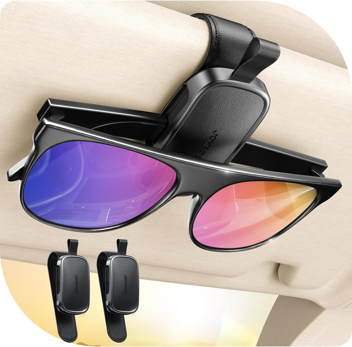 JOYROOM Magnetic Leather Sunglass Holder for Car Visor - Black