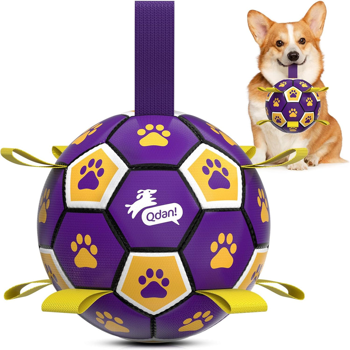 QDAN Dog Toys Dog Balls, 6 Inch Dog Soccer Ball with Straps, Herding Balls | Dog Birthday Toy, Balls for 20-40lbs Dogs, Outdoor Puppy Toys to Keep Them Busy, Interactive Toy for Tug, Pool Water Toy Ball