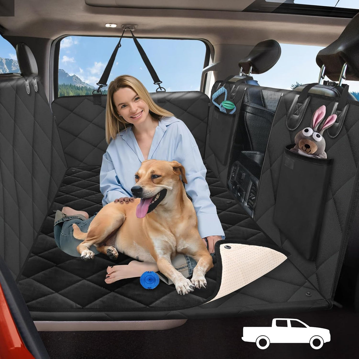 Hard Bottom Dog Car Seat Cover for Back Seat, Back Seat Extender