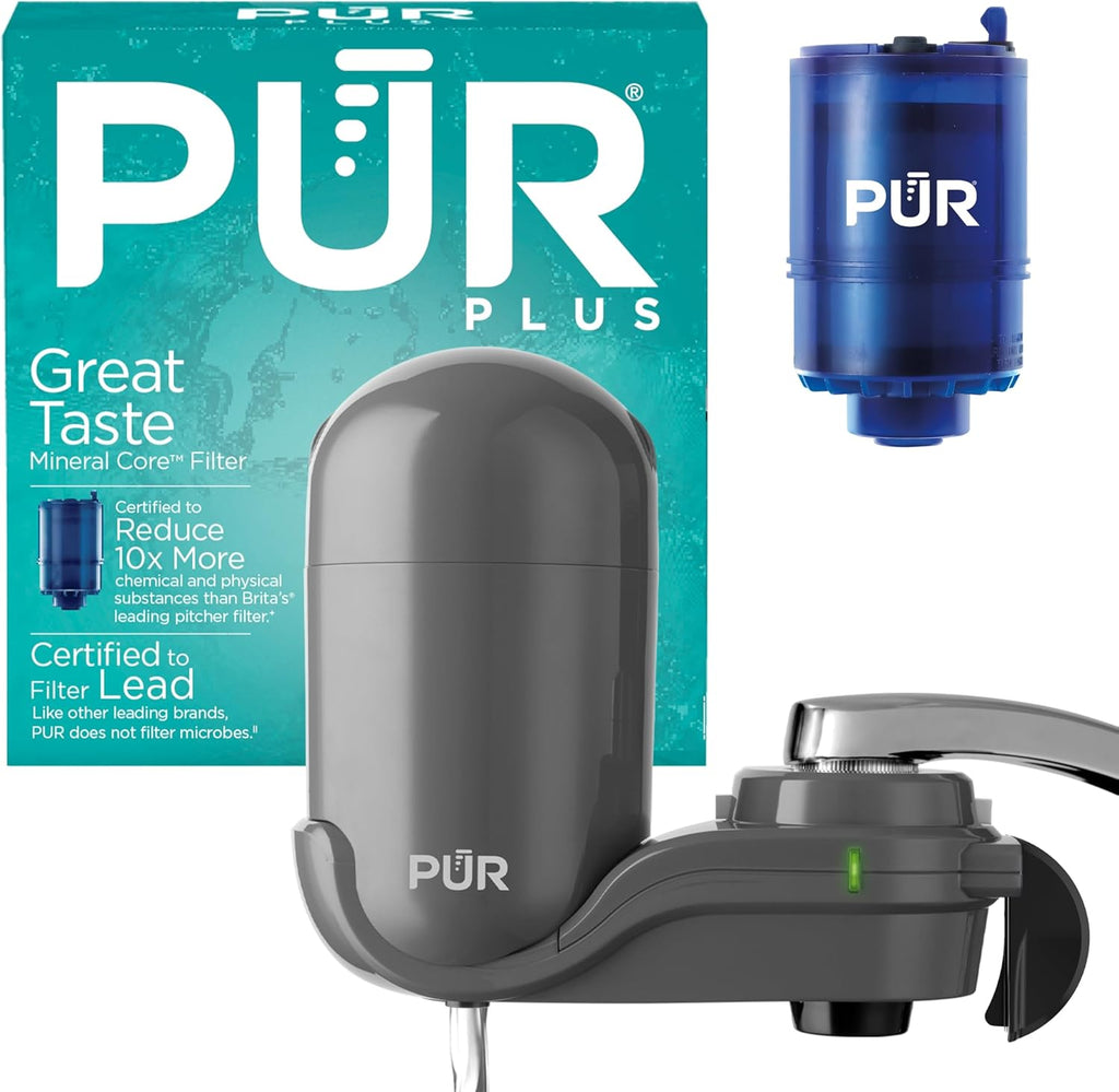 PUR Plus Faucet-Mount Water Filtration System, Lead-Reducing Filter, Grey