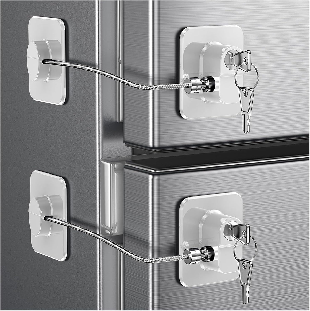 2 Pack Refrigerator Locks with 4 Keys, Child Safety Lock for Fridge Door Locks, Cabinets, Freezer, Desk Drawers, Wardrobes, Closets, Windows-No Tools Need or Drill (Patent)