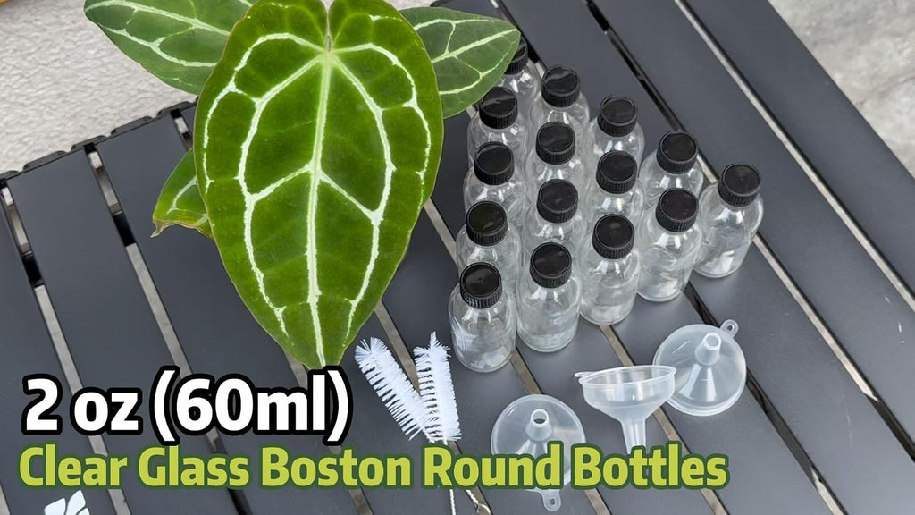 2 oz (60ml) 15 Pack Leak-Proof Clear Glass Boston Round Bottles with lids