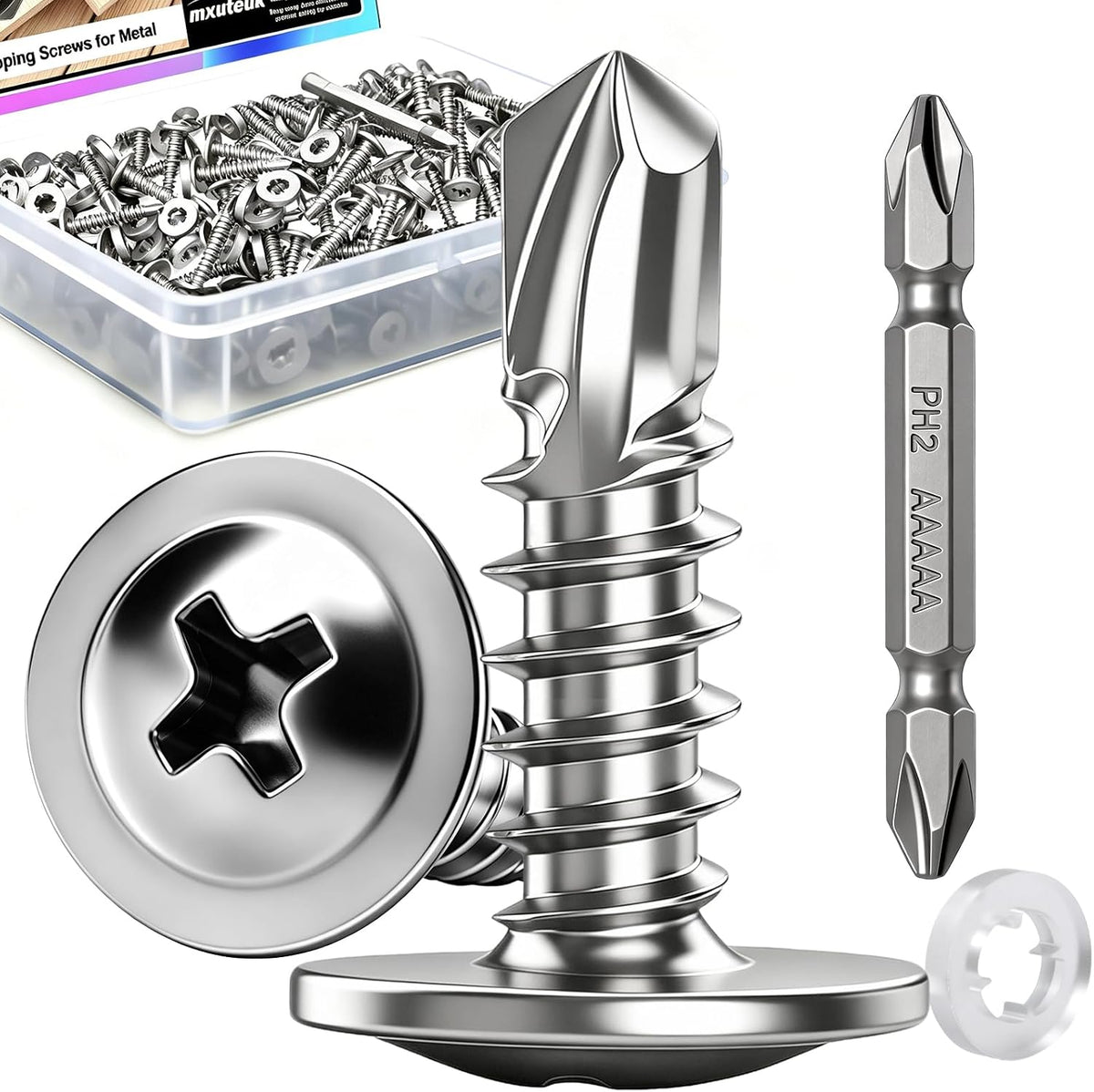 mxuteuk 230PCS #8 Self Tapping Screws for Metal, Self Drilling Screws