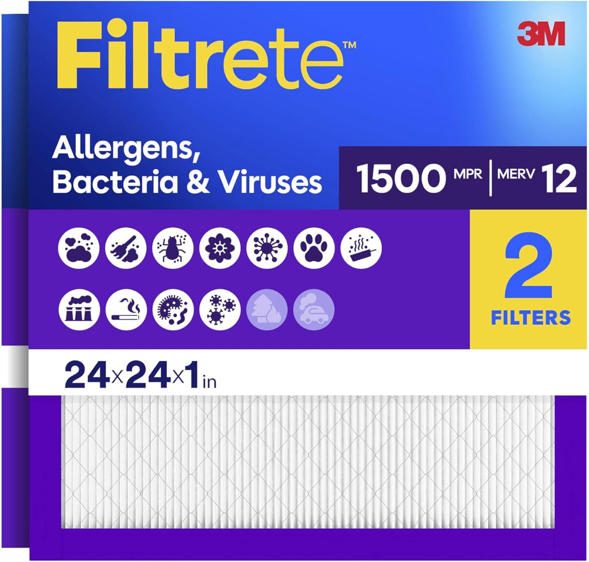Filtrete 20x30x1 Air Filter, MERV 12, MPR 1500, 2 HVAC Filters