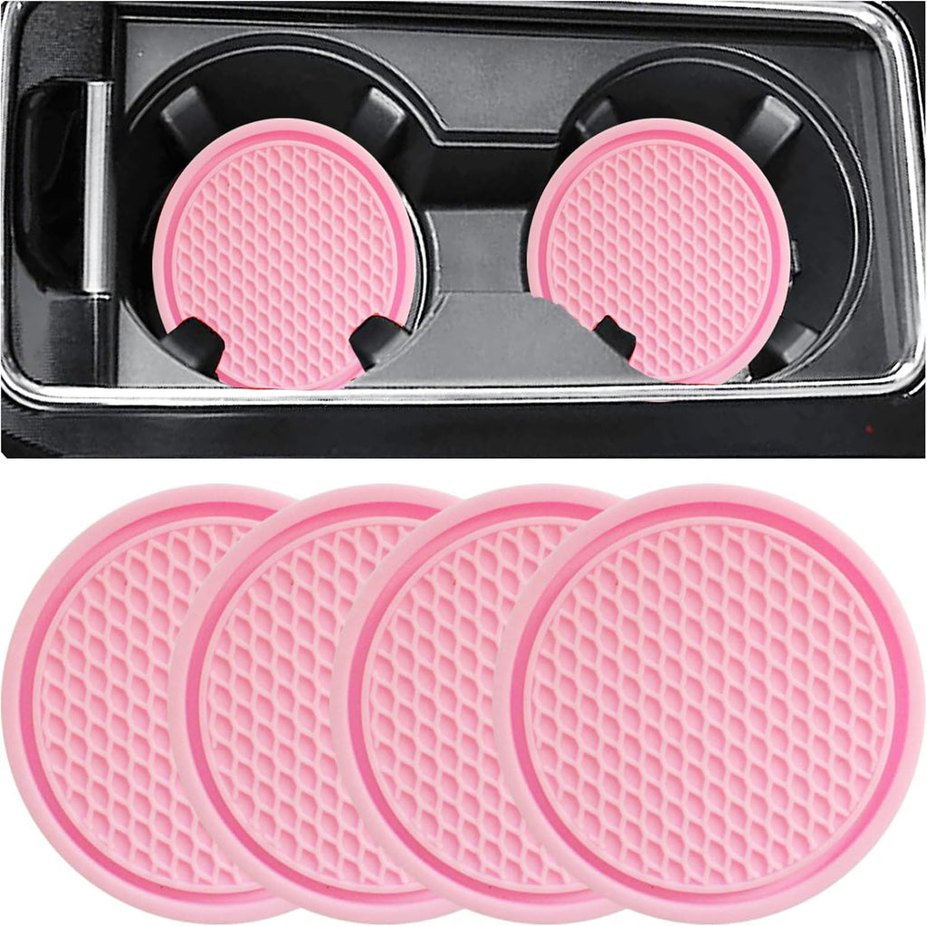 ZSDY Car Cup Coaster, 4PCS Universal Auto Non-Slip Cup Holder Embedded in Ornaments Coaster, Car Interior Accessories Sets, Pink