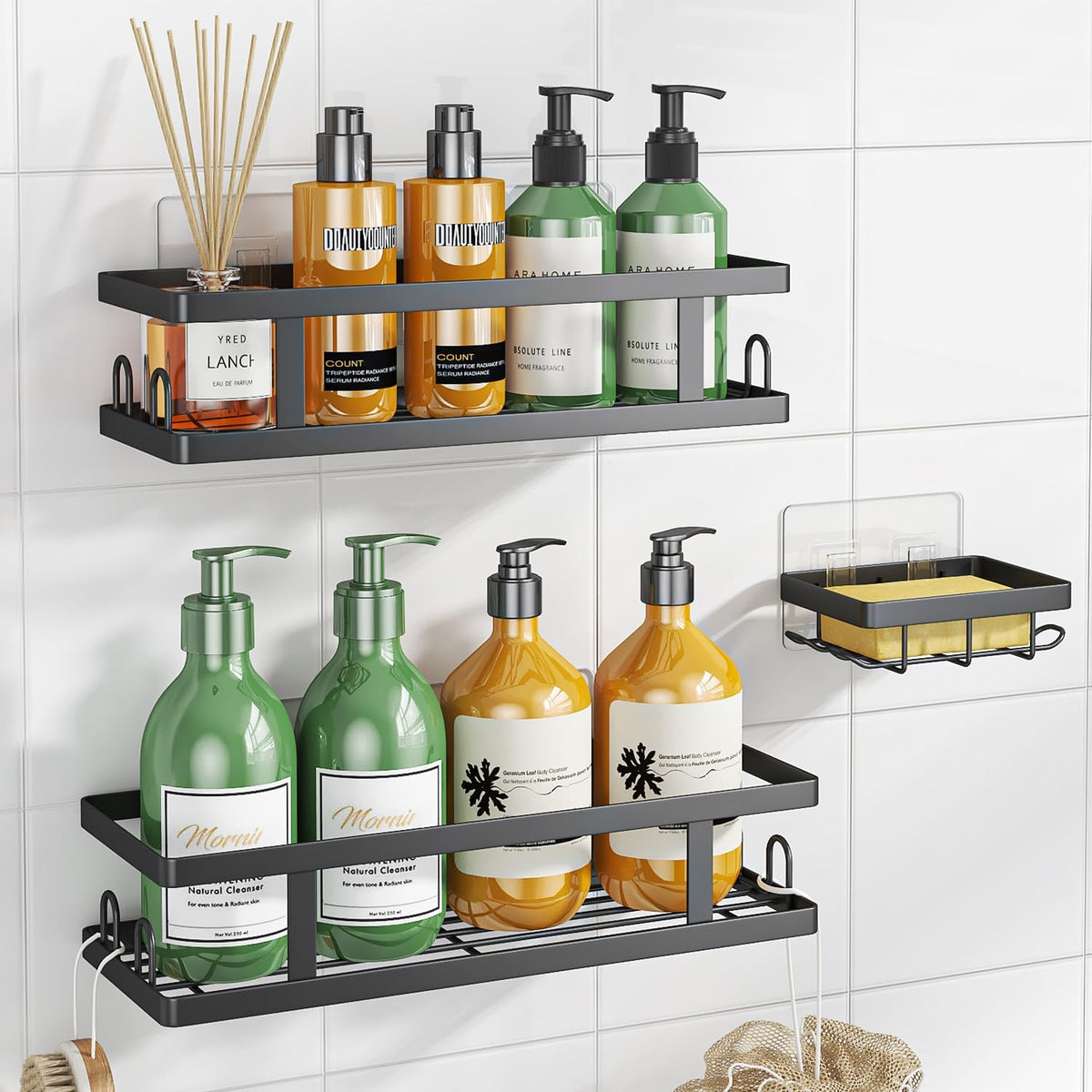 Youvip Adhesive Shower Caddy, Black, 3 Pack